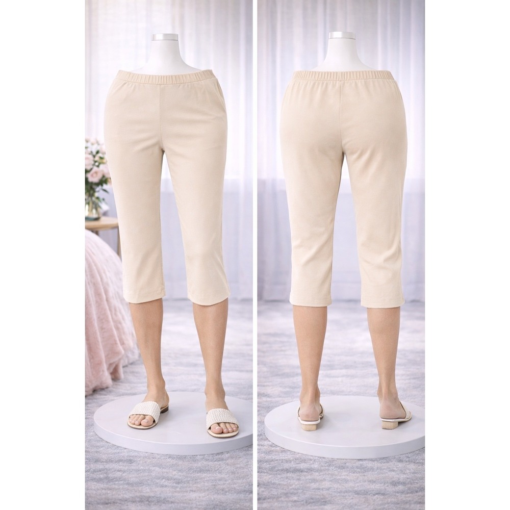 Belle Beach Kim Gravel‎ Womens 4XP Petite French Terry Seaside Capri Pants Sand